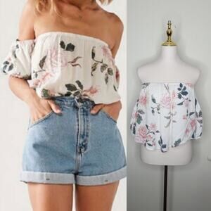 Urban Outfitters Kimchi Blue‎ Pia Sz L Cream Floral Off The Shoulder Top Country
